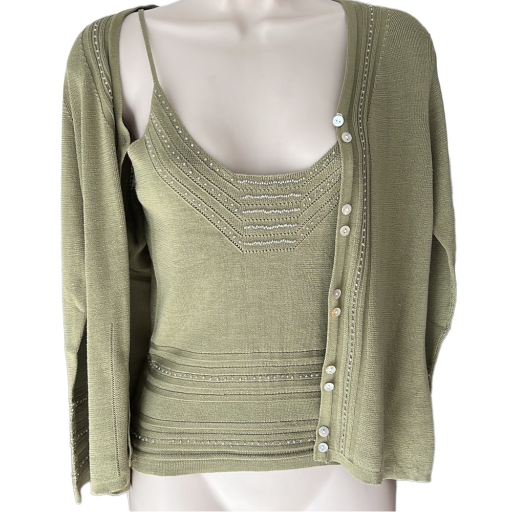 Sexy Silk sweater Set button-down and camisole with beading